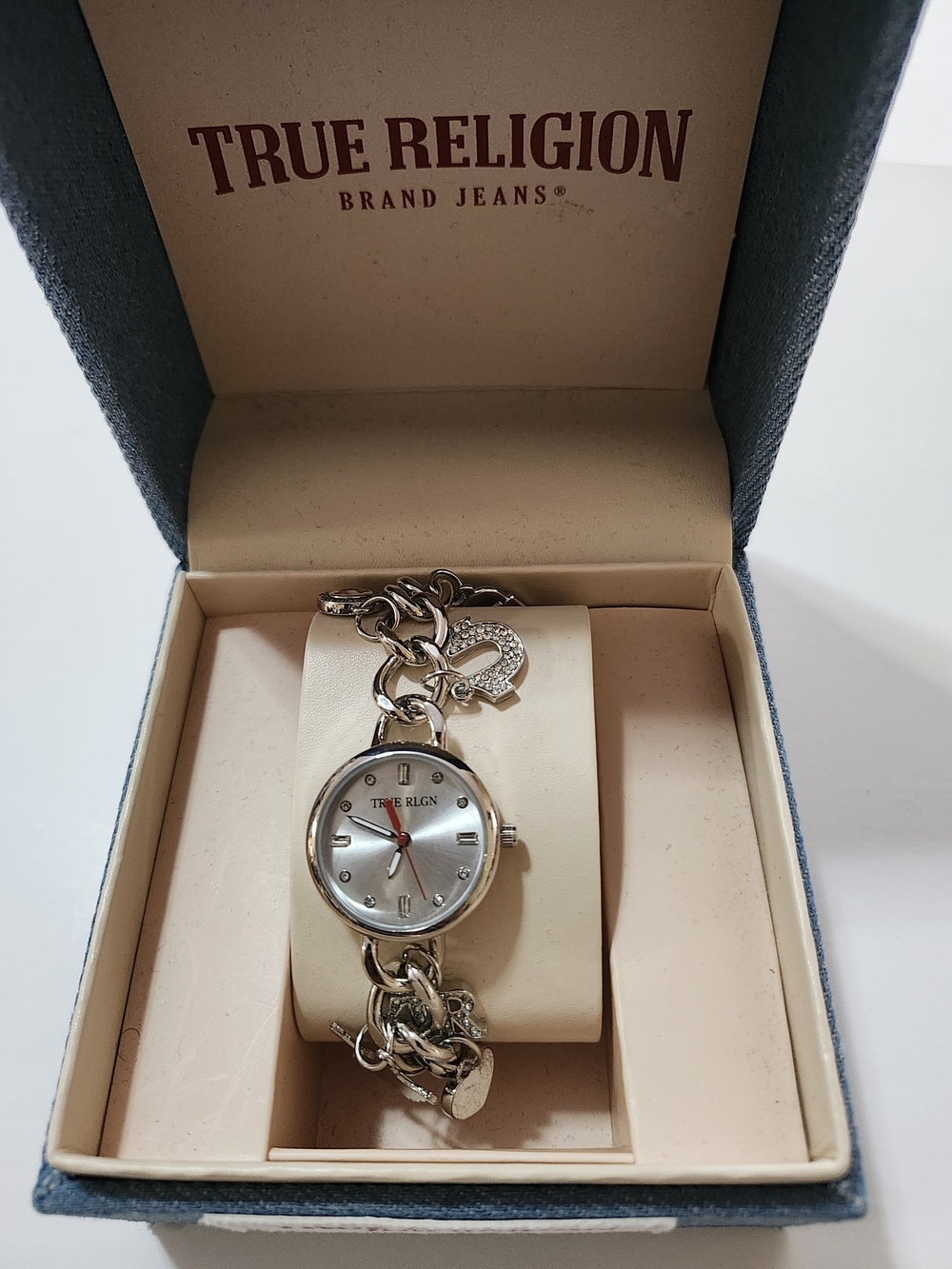 True Religion Silver-Tone Charm Chain Bracelet Watch for Women